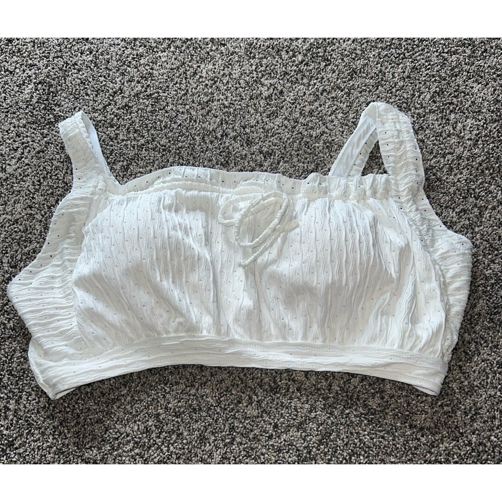 SHEIN Swim Basics Summer Beach Frill Trim Tie Front Ruched Bust Eyelet Embroider